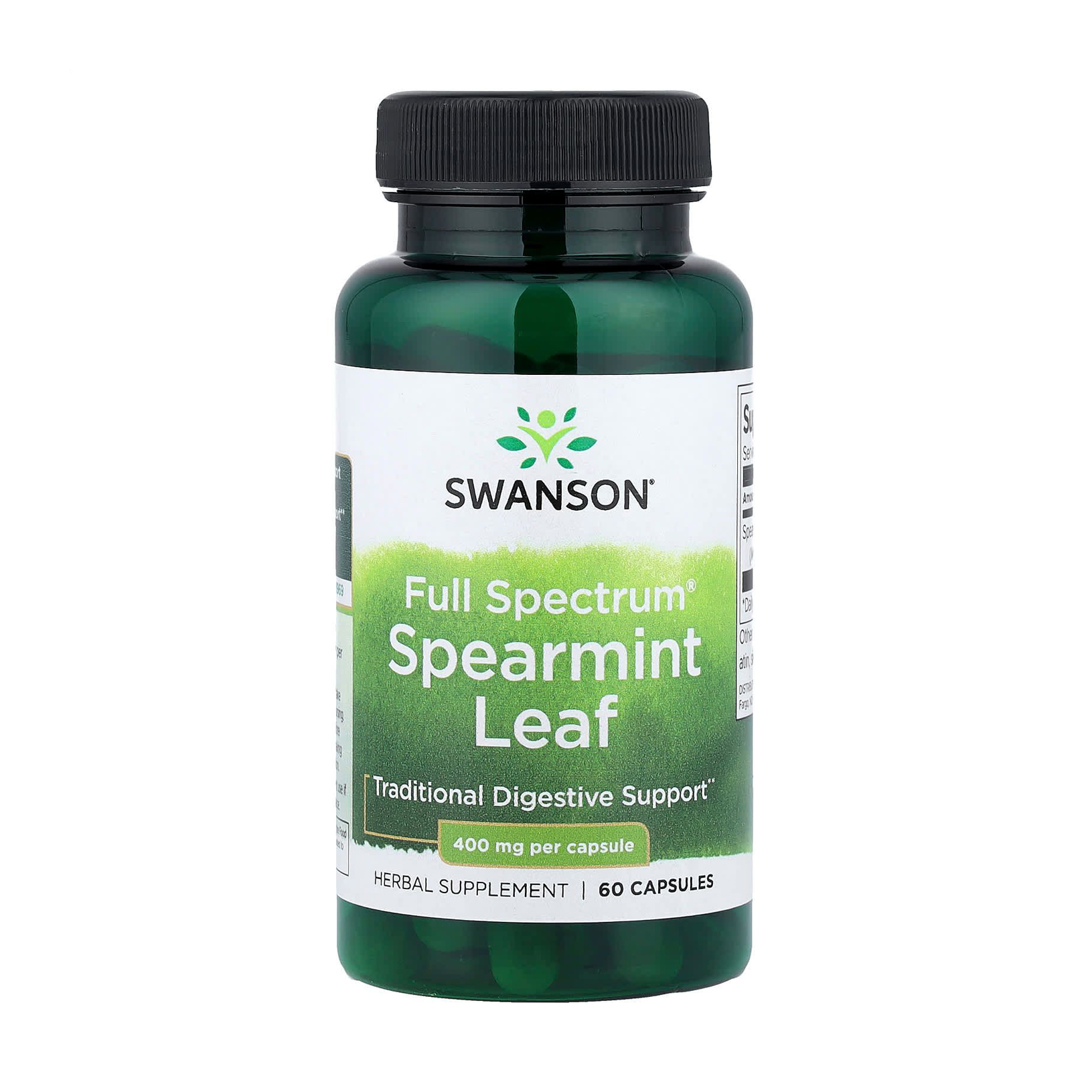 Лист м'яти Swanson Full Spectrum Spearmint Leaf 400 мг, 60 капсул